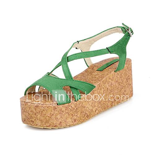 Suede Womens Wedge Heel Platform Sling Back Sandals With Buckle Shoes(More Colors)