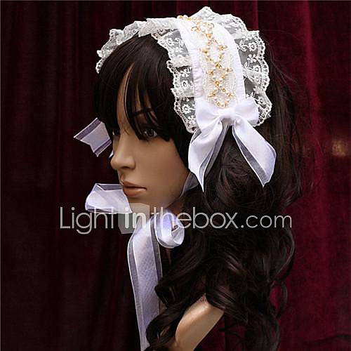 Flower Bride Beige Ribbons White Pearl Princess Lolita Headband