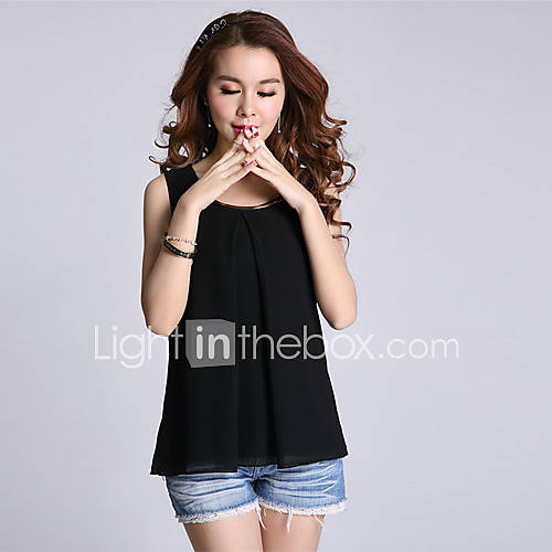 YIGOUXIANG Womens Fashion Round Collar Fitted Sleeveless Shirt(Black)