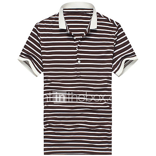 Lucassa Mens Simple Lapel Stripes Short Sleeve T Shirt(Screen Color)