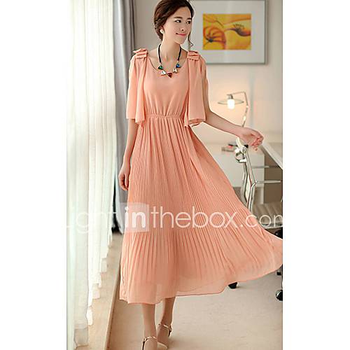 Swd Bohemian Puff Sleeve Waisted Chiffon Beach Dress