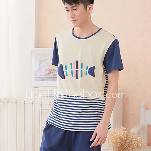 Mens Fish Pattern Stripe Pajama