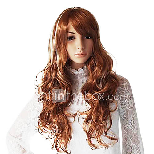 20 Inch Light Brown Mix White Hair Natural Wave Synthetic Fashion Lady Wig with Adjustable Size Cap