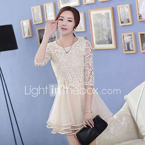 Womens 3/4 Sleeve Lace Layers Mini Dress