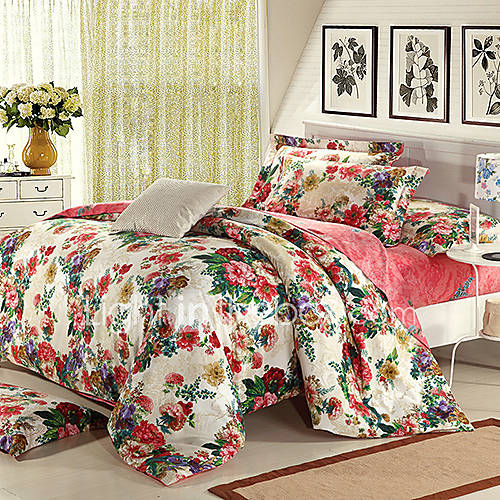 Mankedun Flower Pattern Fresh Style Pure Cotton 4 PCS Set Bedding