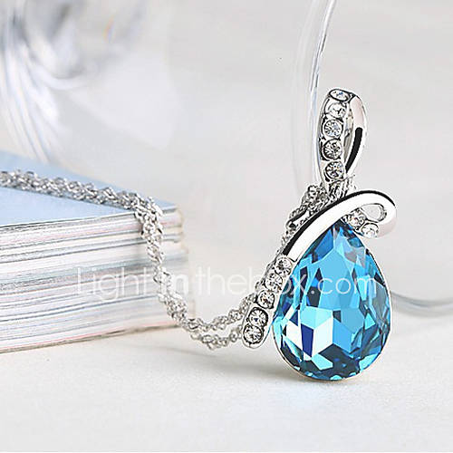 MISS U Womens Elegant Water Drop Crystal Dangling Necklace