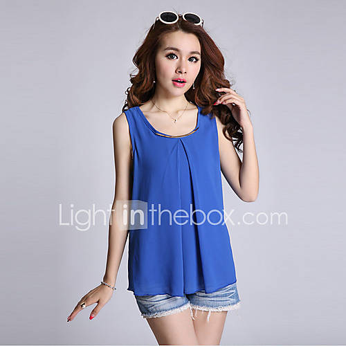 YIGOUXIANG Womens Fashion Round Collar Fitted Sleeveless Shirt(Blue)