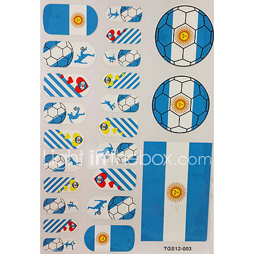 2PCS 20 Argentina World Cup Football Pattern Nail Art Stickers3 Temporary Tattoo