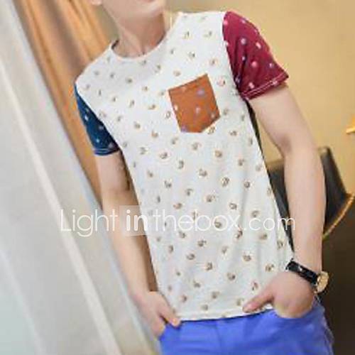 Mens Round Neck Print Splicing Short Sleeve T shirt