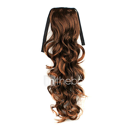 Ribbon Tied Lignt Brown Long Curly Ponytail Synthetic Hair Extensions