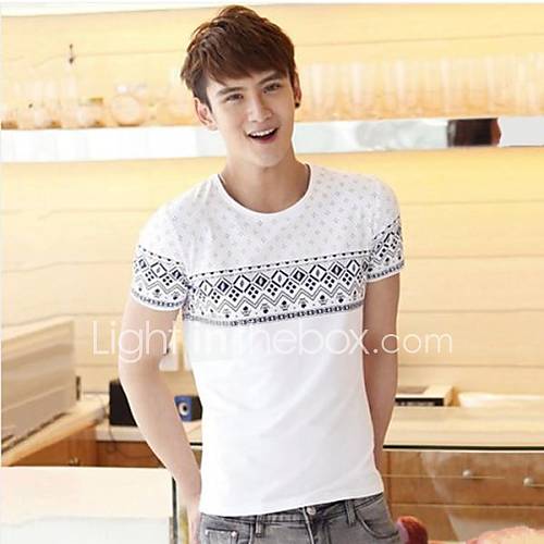 Mens Round Collar Casual Short Sleeve Contrast Color Printing T shirts