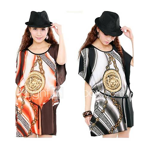 Womens Plus Size Summer Silk Dress with Cool Angel Printing