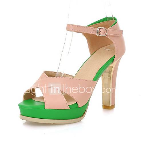 Leatherette Womens Chunky Heel Peep Toe Sandals Shoes (More Colors)