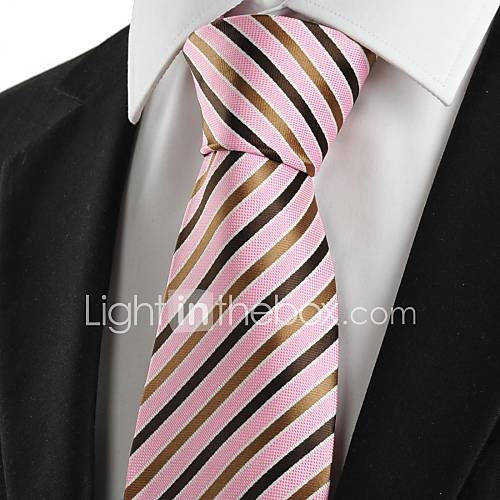 Tie New Striped Brown Pink Mens Tie Suit Necktie Wedding Party Holiday Gift
