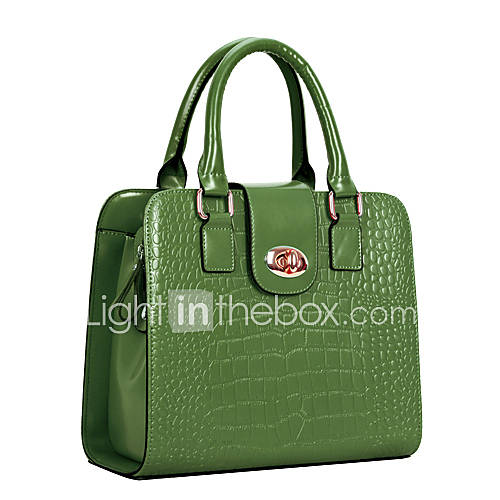 Global Freeman Womens Crocodile Simple Solid Color Leather Tote(Green)