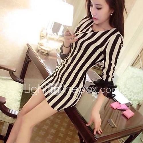 Womens Spring Slim Sexy Vertical Stripes Bodycon Dress