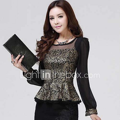 Loongzy Womens Bodycon Chiffon Lace Long Sleeve Thin Korean Black Shirt