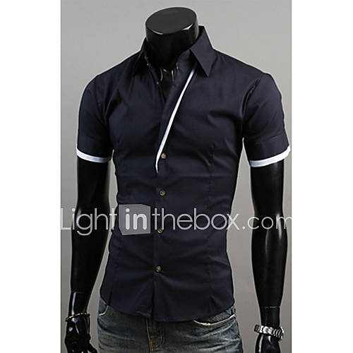 Midoo Short Sleeved Casual Stand Collar Shirt(Light Blue)