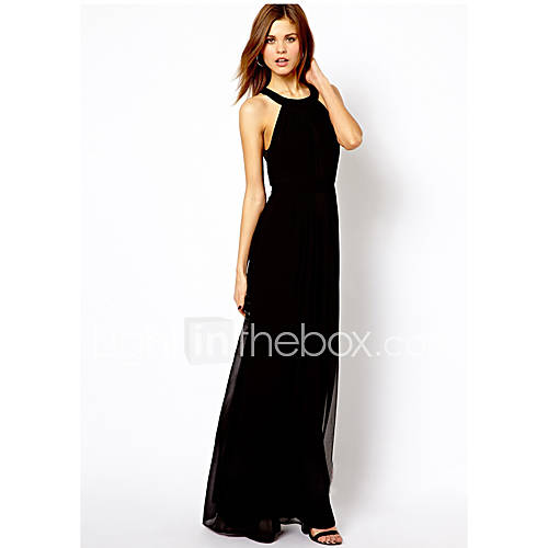 Womens European Style Slim Backless Maxi Chiffon Vest Dress