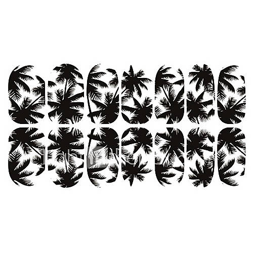 12PCS Black White Coconut Tree Luminous Nail Art Stickers