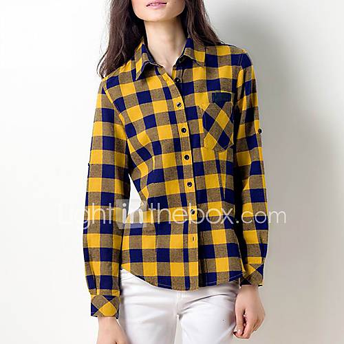 Veri Gude Womens All Match Classical Long Sleeve Check Yellow Shirt