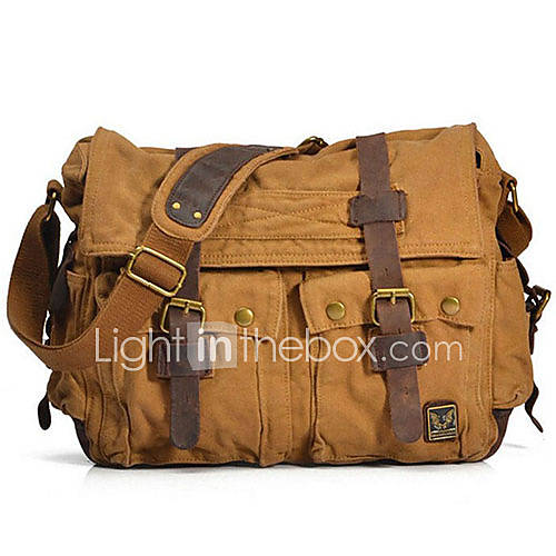 MUCHUAN Mens Vintage Canvas Leather School Military Shoulder Bag Messenger Bag(Screen Color)
