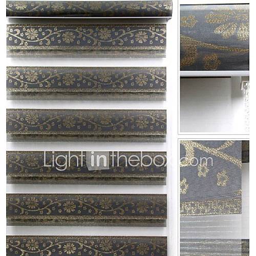 Neoclassical Fancy Spun Gold Jacquard Black Floral Sheer Shade