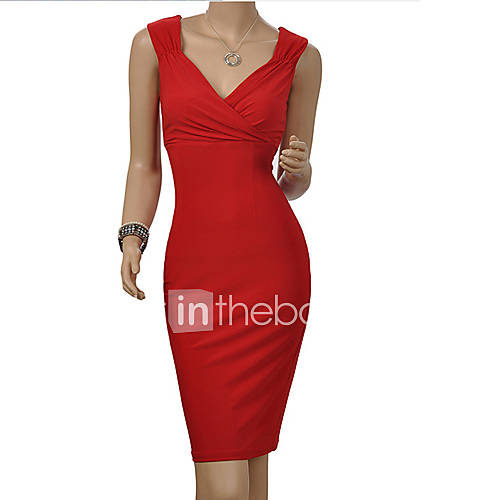Yyys Casual V Neck Slim Big Size Vest Dress(Red)