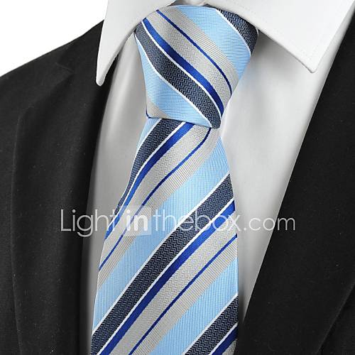 Tie New Striped Grey Blue JACQUARD Mens Tie Necktie Wedding Party Holiday Gift
