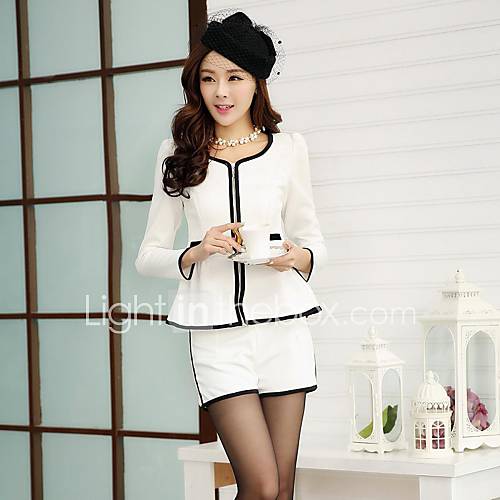 Womens Solid Color Blazer Long Sleeve Suit(BlouseShorts)