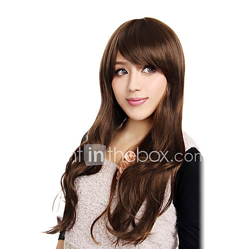 Capless Long Hair To Waist Curly Light Brown High Quality Synthetic Wig Side Bang