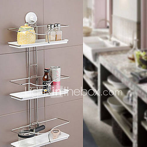 Plastic and Metal Triple Layer Bathroom Shelves, W31cm x L72cm x H11cm