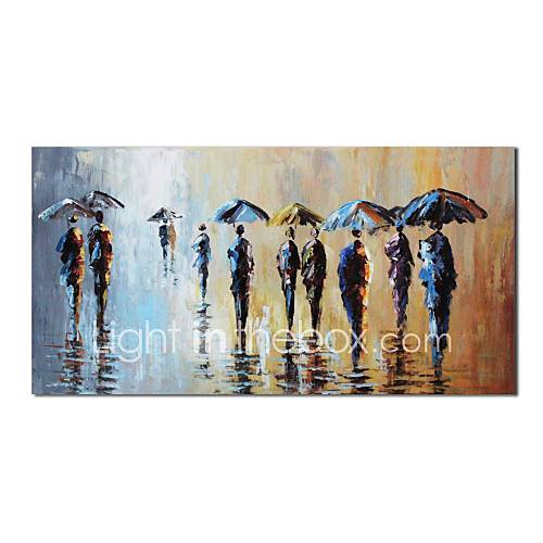 Hand Painted Oil Painting People Knife Abstract in The Misty Rain with Stretched Frame