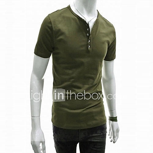 ZHELIN Mens Solid Color Bodycon Delicacy Buckle Emerald 100% Cotton T Shirt