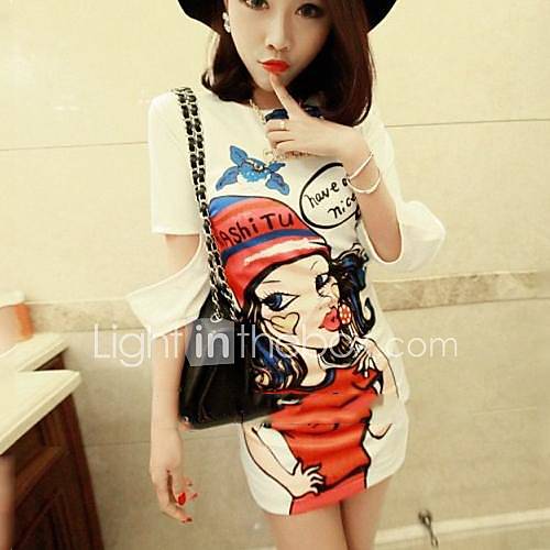 Womens Fashion Sexy Slim Character Print Solid Color Dress