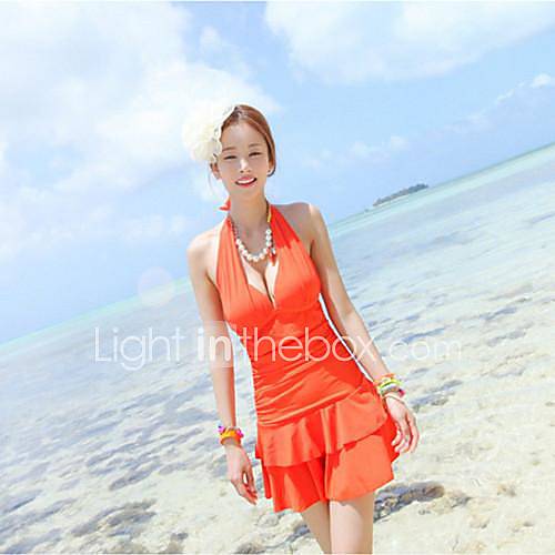 Womens Pure Color Fashion Elegant Style Nylon and Spandex One Pieces Swimsuit