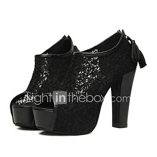 Sunfarey Womens Sexy Lace Chunky Heel Shoes