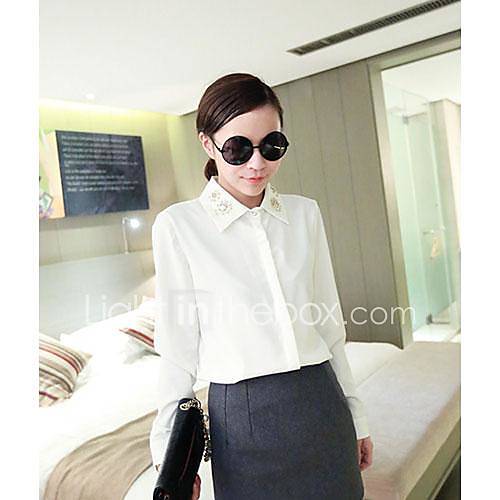 Womens New Chiffon Long Sleeve Elegant Beading Shirt