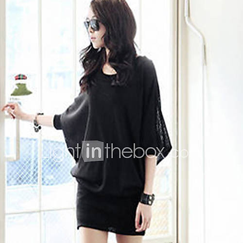 BeiYan Womens Fashion Bat Sleeve Solid Color Bodycon Dress(Black)