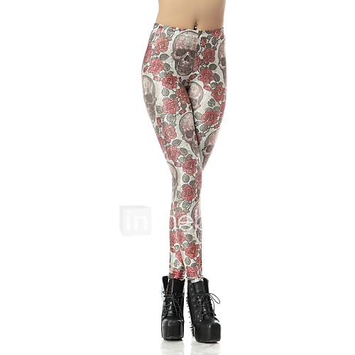Elonbo Roses and Skeleton Style Digital Painting Tight Women Leggings