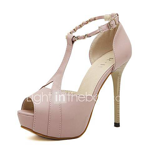 Leatherette Womens Stiletto Heel T Strap Sandals with Buckle Shoes (More Colors)