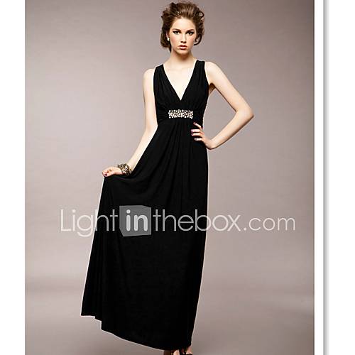 Nishang A Deep V Beautiful Bosom X Naked Back Bright Drill Presided Over Dinner Dress(Black)