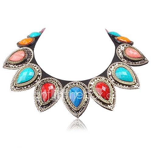 Colorful Water Drop Shaped Statement Bib Necklace