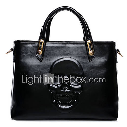 NPSJ Womens Punk Black Face Pattern Leather Portable Tote 04 22