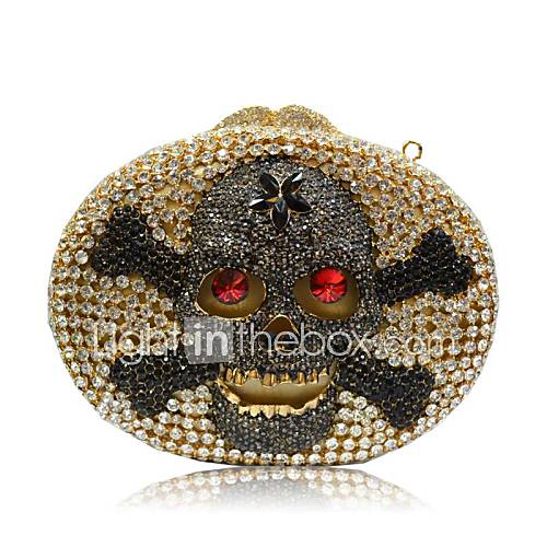 Women Oval Skull Pattern with Full Rhinestones/Diamonds Evening Handbags/ Clutches