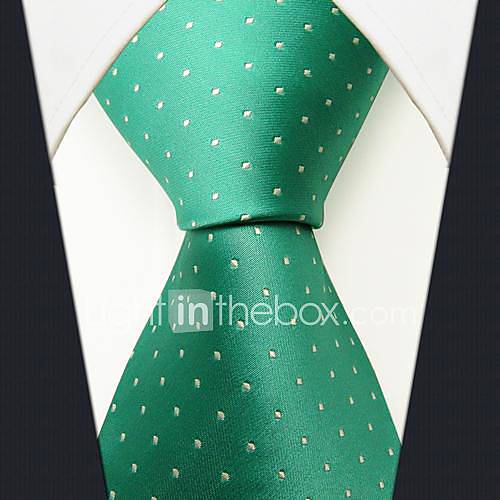 Mens Casual Dots Green Silk Necktie