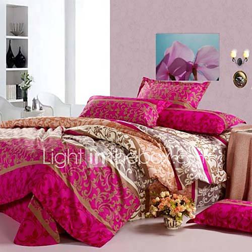 Duvet Cover Set,4 Piece Reactive Print 100% Cotton European Floral Red