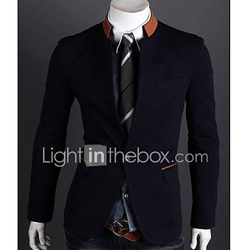 HKWB Casual Contrast Color Stand Collar Suit(Navy Blue)