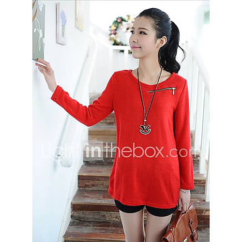 Womens Round Collar Solid Color Blouse