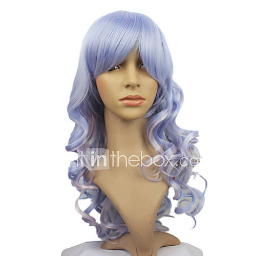 Capless Long Blue Curly Synthetic Hair Wig For Women
